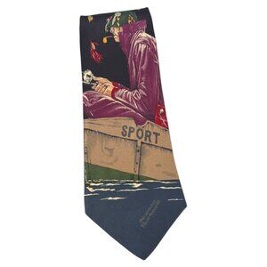 Norman Rockwell Tie Sport Fisherman Necktie Fishing Lure 100% Silk‎ Mens
